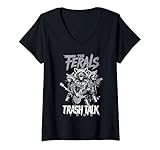 Photo Gallery donna feral raccoon trash talk ferals punk band musicista divertente maglietta con collo a v Photo Gallery donna feral raccoon trash talk ferals punk band musicista divertente maglietta con collo a v