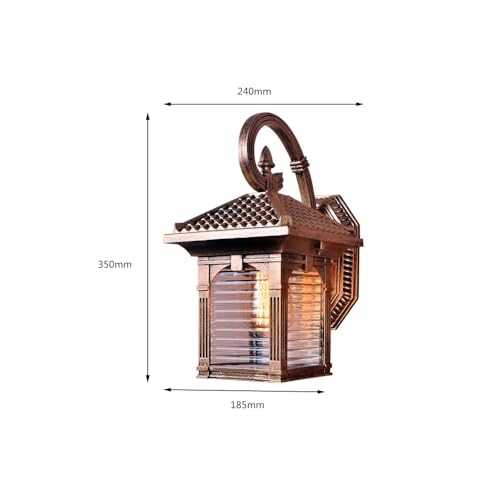 Lanterne murale d'extérieur – Luminaire de terrasse étanche avec verre à motif d'eau, base E26/E27 pour porte d'entrée et entrée