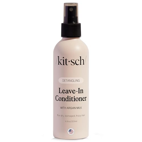 Kitsch Argan Milk Leave In Conditioner Spray – Hair Detangler Spray for Curly, Wavy, Fine, Dry & Damaged Hair - Silicone-Free | Ideal Gifts for Women - 6.3oz