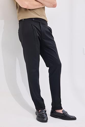 Image of SNITCH Black Gurkha Slim Fit Adjustable Buckle Trousers