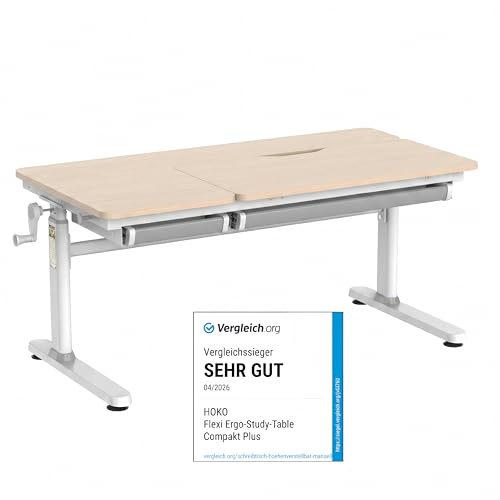 HOKO Kinderschreibtisch, Höhenverstellbar Kinderschreibtische 120x60 cm, Schreibtisch Kinder ab 6 Jahren, neigbare Tischplatte mit Schubladen, 100kg Belastbarkeit, Verstellbar von 54-76cm (Holz,CELIN)