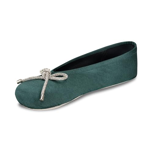 Image of Isotoner Women's Satin Ballerina Slippers with Classic Ribbon Bow and Suede Sole