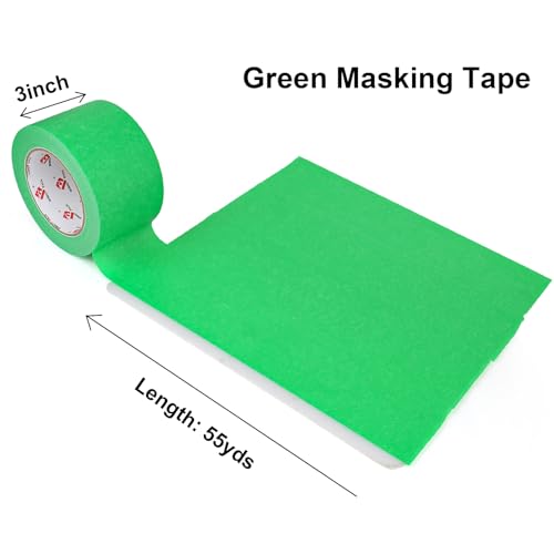 Image of BOMEI PACK Painters Tape 3 Inch, 3D Printing Tape 3 Inches x 55 Yards for Laser Cutting, 21-Day Clean Removal Wide Green Masking Tape
