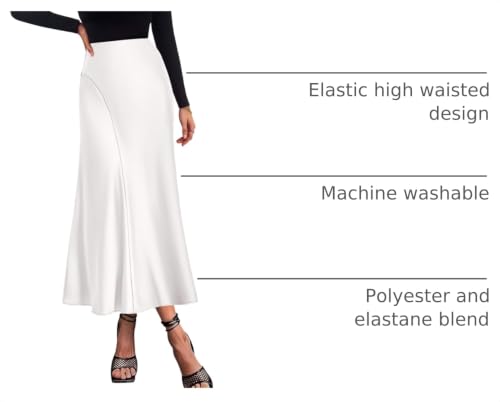 Image of KIRUNDO Women's Satin Maxi Skirt 2026 Summer Fall Trendy High Waisted Wedding Cocktail Party Work Silk A-Line Formal Skirts