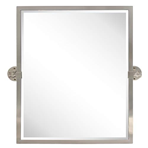 Image of TEHOME Pivot Mirror Brushed Nickel Tilt Rectangle Bathroom Mirror Tilting Metal Framed Beveled Vanity Mirrors, Overall 23.9 x 24 inches (Mirrror 20 x 24 inches)