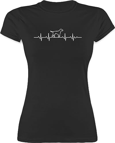 Shirt Damen - Geschenk für Hundebesitzer - Herzschlag Hund - M - Schwarz - Tshirt hundemama hundeshirts hundefan herzlinie t-Shirts Hundehalter hundeshirt Hundefans Hunde Shirts hundemotiv mit
