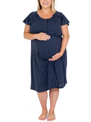 Image of Kindred Bravely Universal Labor and Delivery Gown for Birthing and Nursing | Soft maternity hospital gown with velcro for monitoring, epidural, skin-to-skin contact, breastfeeding nightgown with pockets