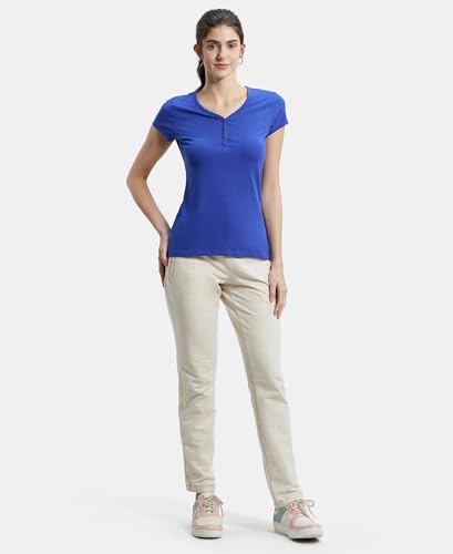 Image of Jockey UL03 Women's Super Combed Cotton Elastane Stretch Slim Fit Solid V Neck Henley Styled Half Sleeve T-Shirt