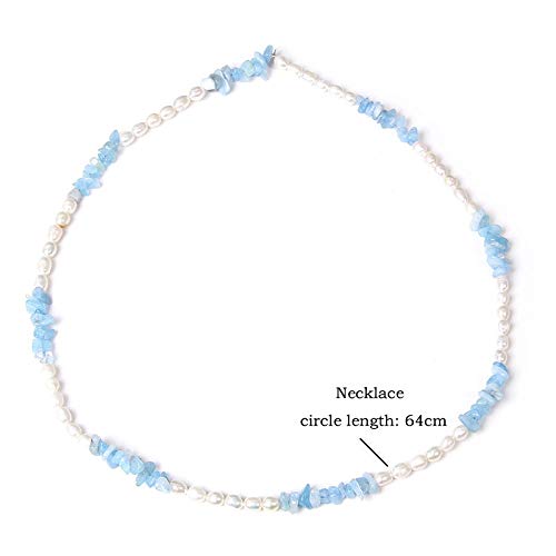 Jinnuotong JNT- Gravel Chip Natural Stone Necklaces Oval Pearl Beaded Chockers Aquamarines Green