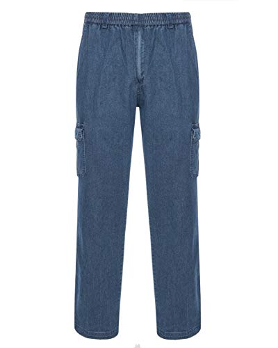 Kendindza Herren Hose Mit Gummizug - Jeans, Schlupfjeans, Herrenhose Mit Gummibund - Bequeme Jeans Mit Gummibund - Schlupfhose Blau, XXL