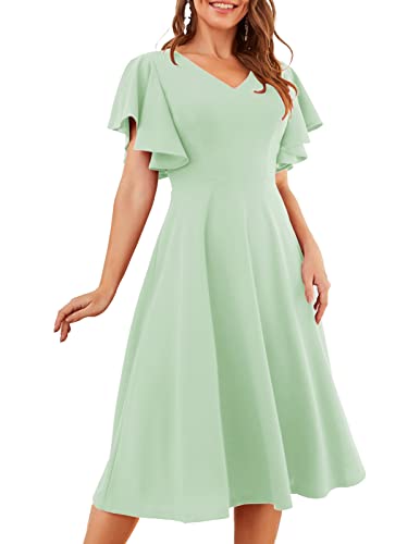 Image of Bridesmay Women's Formal Wedding Guest Dress for Women 2026 Short Sleeve Fit and Flare Tea Party Dresses