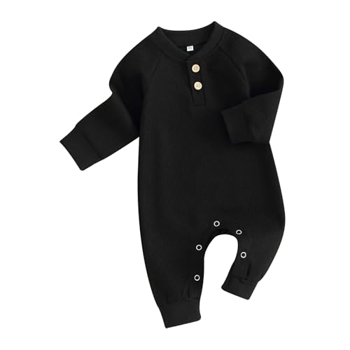 Image of Kuriozud Newborn Infant Unisex Baby Boy Girl Clothes Button Romper Jumpsuit Basic One Piece Outfits