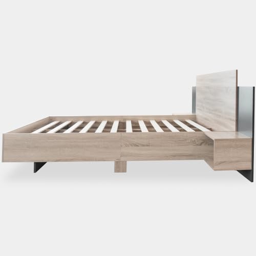 Lit double 160x200 cm avec 2 tables de nuit - Système de lit en bois chêne Sonoma/gris foncé - 205.5x235x76.5 cm , Sans Matelas - Maison Lit double 160x200 cm avec 2 tables de nuit - Système de lit en bois chêne Sonoma/gris foncé - 205.5x235x76.5 cm , Sans Matelas - Maison