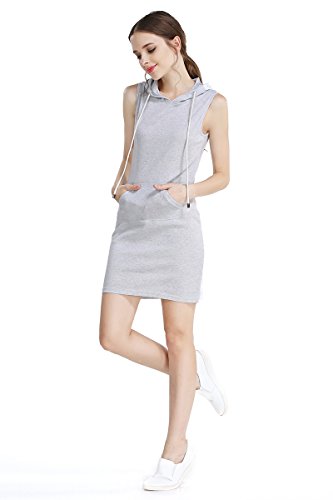 AEETE Fashion Womens Summer Casual Sleeveless Hoody Dress