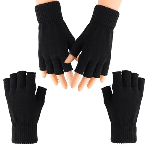 Fingerlose Handschuhe Herren Damen, Halbe Fingerhandschuhe, Strick...