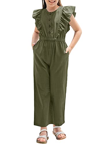 Gamisote Girl Sleeveless Rompers Button Up Summer Cute Play Wear Rompers Army Green #TOP16