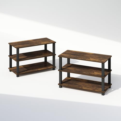 Image of Furinno Turn-S-Tube Storage Shelves Set of 2, 3-Tier Stackable Standing Shelf, Open Corner Shelf, for Organization and Storage, Living Room, Garage, Home Office, Amber Pine