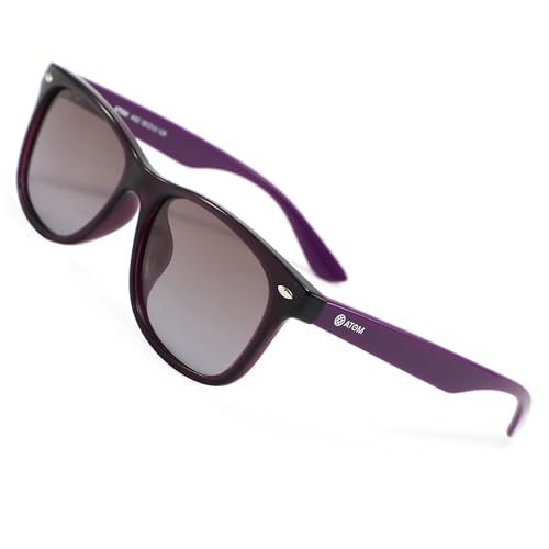 ATOM Polarized 100% UV Protection Kids Sunglasses - Aged between 5-12 Years Children Sunglasses for Boys and Girls (Black & Purple)