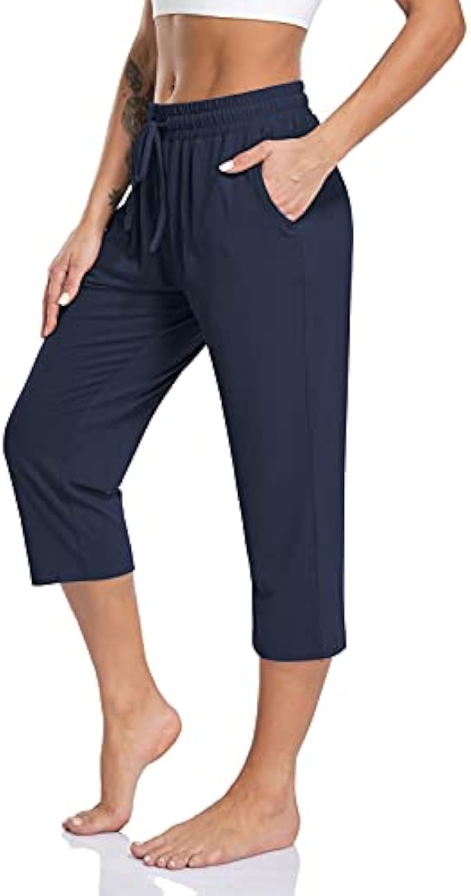 TARSE Women's Capri Yoga Pants Loose Soft Drawstring Workout Sweatpants Causal Lounge Pants with Pockets