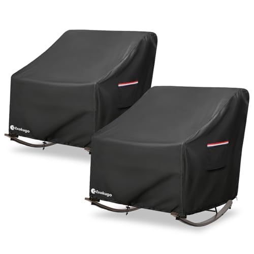 Exokugo Outdoor Rocking Chair Cover 2 Pack,600D Heavy Duty Waterproof Patio Egg Rocking Chair Covers,for 41" W x 45" D x 31" H Outdoor Papasan Rocking Chair Black