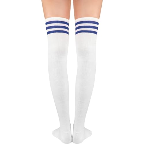 Century Star CUNS0798SW41PSN Women Athletic Over Knee Socks Striped Thigh High Stockings Cosplay Warmer Legging Socks White And Blue thumb #2