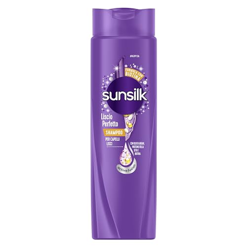 Sunsilk, Shampoo Liscio Perfetto, Shampoo per Capelli Lisci a Lungo e Setosi, Formula Active Fusion con Olio di Argan, Proteine della Seta e Biotina per Capelli Visibilmente Sani, 250 ml