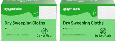 Image of Amazon Basics Dry Sweeping Cloths for Floor Cleaning, Pet Hair, Dust, Dirt, Multi-Surface, Disposable, Fits Swiffer Sweeper Mop Heads, 64 Count (Pack of 2), Packaging May Vary