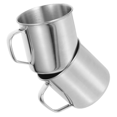 Unomor 2Pcs Stainless Steel Camping Mugs Outdoor Coffee Cups with Handle for Tea Hiking Backpacking Picnic Campfire Stainless Steel Design