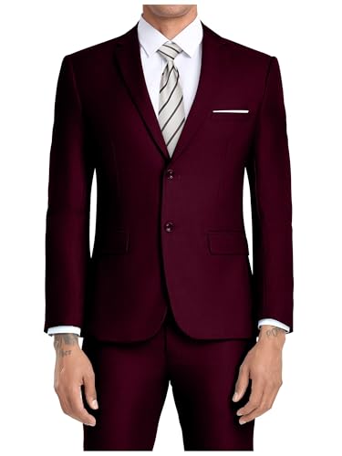 JPF Men's 2 Piece Slim Fit Suit Set, Two Button Solid Jacket Pants with Tie Suits for Men
