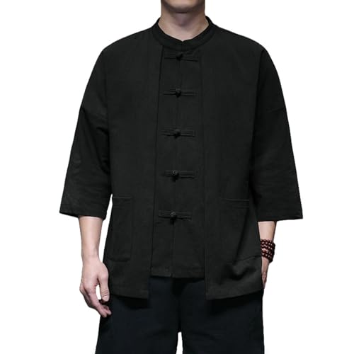 Camisa de cuello alto holgada en lino para evitar el calor con estilo retro