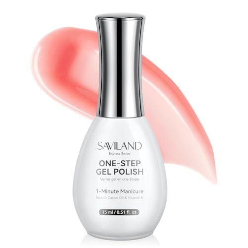 Saviland Ekspresowy lakier żelowy do paznokci w jednym kroku 15 ml: 1-minutowy manicure 5 w 1, przezroczysty różowy lakier żelowy, baza żelowa, kolorowy żel budujący i wzmacniający w jednej butelce
