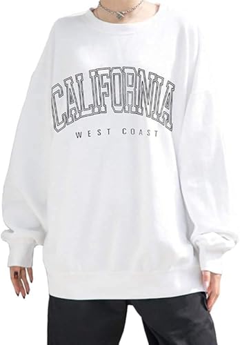 Image of Langwyqu Women's Oversized Sweatshirt Los Angeles California Crewneck Long Sleeve Casual Loose Pullover Tops