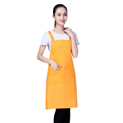 エプロン シンプル おしゃれ 無地 H型 防シワ 速乾 ノーアイロン 男女兼用 メンズ レデイース カフェ 介護 家事 職場 店員用 ポケット付き フリーサイズ オレンジ