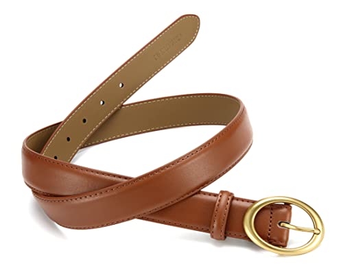 Womens Belts For Jeans Pants, Cr Womens Brown Leather Belt For Ladies, 1.15" Tan Belt With Gold Buckle (Ladies Belts For Jeans) #TOP4