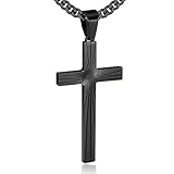 Collar de cruz para hombre, colgante de cruz de acero inoxidable, cadena cubana de 3 mm que no se decolora, joyería cristiana de oro y plata, collar de fe para hombres y mujeres, regalos de Navidad