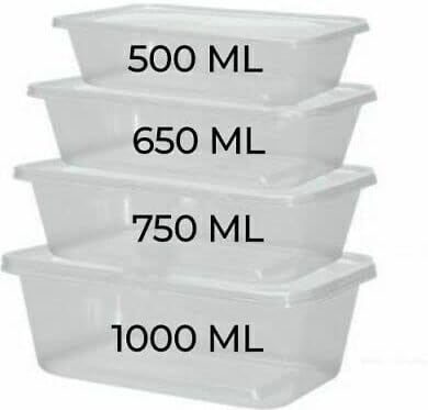 Clear Plastic Takeaway Food Containers with Lids Microwave & Freezer Safe Meal prep container - 4 Sizes - 2 Of Each - 500ML, 650ML, 750ML & 1000ML