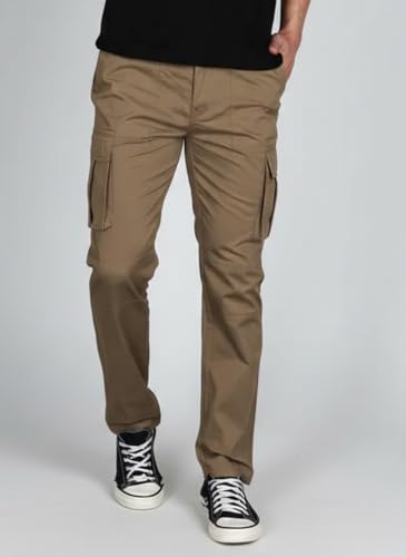 Image of Vogaan Men's Cotton Cargo Pants | Casual Trousers for Men | Comfortable Lower for Men | Breathable Pants with 6 Pockets & Drawstring Elastic Waistband