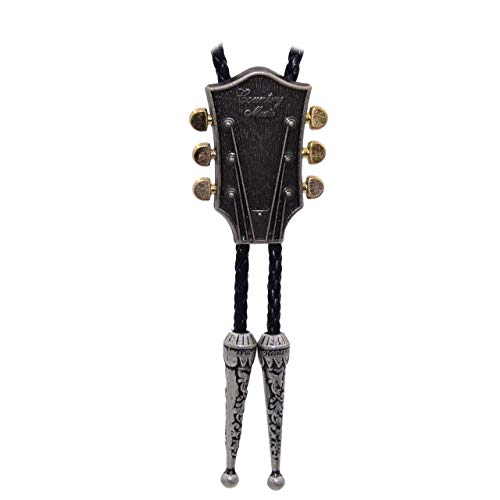 Kissvian Men's Vintage Silver Guitar Head Bolo Bola Tie Cowboy Shirt Necklace