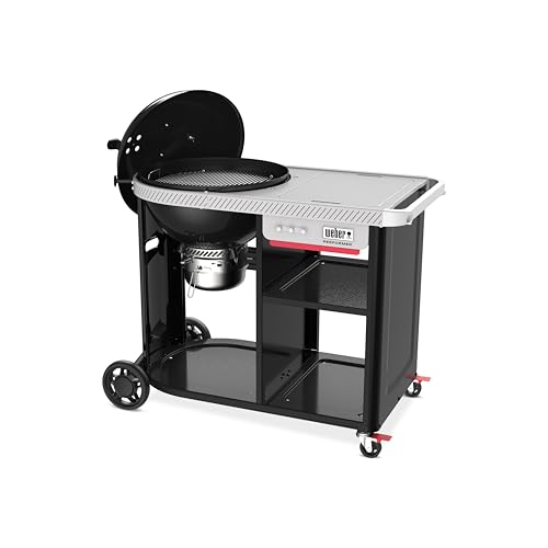 Image of Weber Performer 22‑Inch Premium Charcoal Grill for Outdoor Cooking - Black, Porcelain-Enameled Finish, Weber Works Side Table & Side Rail with Prep Table, Kettle