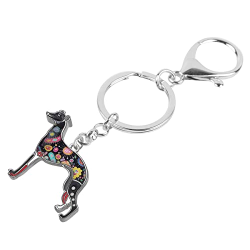 WEVENI Emaille Legierung Windhund Hund Schlüsselanhänger Greyhound Schlüsselring Geschenk Auto Brieftasche Tasche Charms Für Frauen Mädchen (Grau)