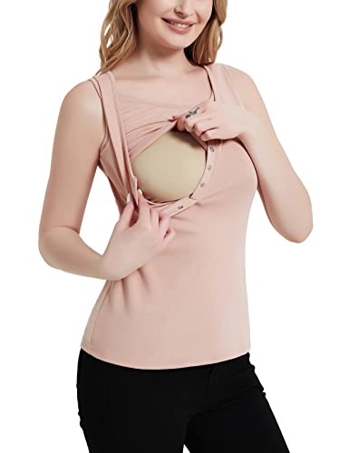Nursing Tank Tops for Breastfeeding Sleeveless Breastfeeding Shirts Henley Summer Nursing Clothes Dusty Pink S