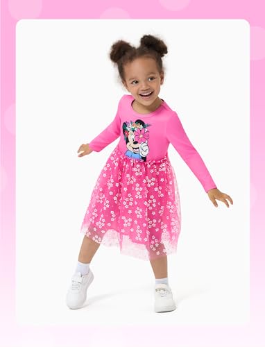Image of Disney Princess Frozen Elsa Minnie Stitch Toddler Girl Tulle Tutu Dress Ruffle Sleeve Mesh Summer Birthday Party Clothes 2-9Y