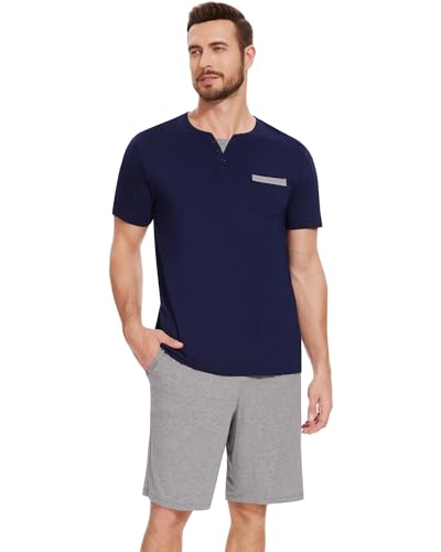 Image of NACHILA Men's Bamboo Viscose Pajamas Set Raglan Short Sleeve Shorts Pjs