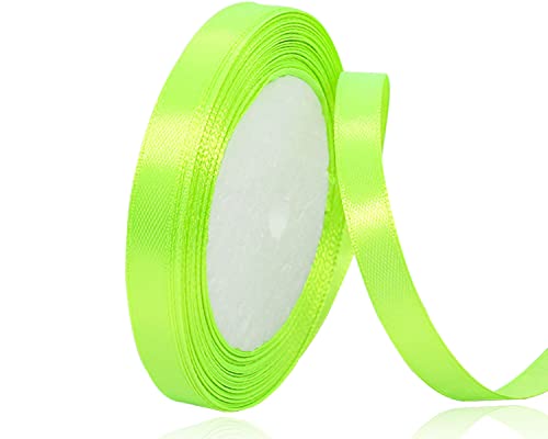 AHOMAME 3/8 Inch Neon Green Satin Ribbon for Gift Wrapping, 25 Yards