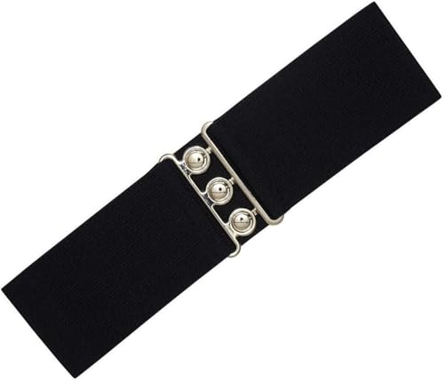 Ro Rox Ceinture Large Élastique Femme Taille Haute Style Rétro Vintage – Ceinture Stretch pour Robes, Années 50 – Boucle Argent ou Or - Taille 40-44 -...