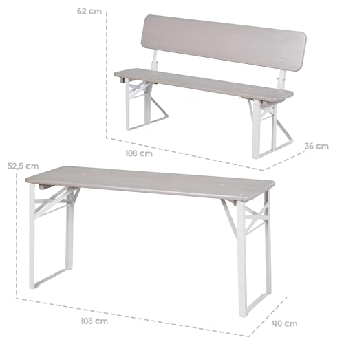 Roba Set Tavolo + 2 Panche Con Schienale Per Bambini - Per Giardino, Terrazzo, Aria Aperta - Pieghevole - Salvaspazio - Con Angoli Arrotondati - Da 24 Mesi - Legno Laccato Grigio - 9
