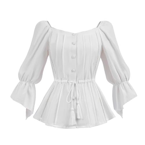 Blusa renacentista medieval Fiamll con volantes para recreaciones históricas y ferias