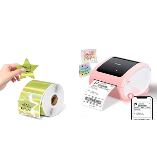 Image of Shipping Label Printer 4x6 with 500 Sheets 3 Inch Golden Star Holographic Thermal Labels, Thermal Label Printer for Small Business, Shipping Packages, Home, Office