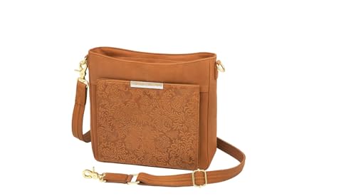 Gun Tote'n Mamas Crossbody Bag with Debossed Floral Pattern, Tan Brown