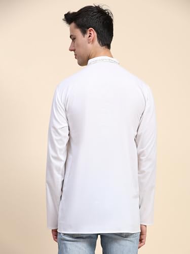Image of SKAVIJ Men's Cotton Embroidered Kurta Shirt - Long Sleeve Traditional Indian Tunic for Casual